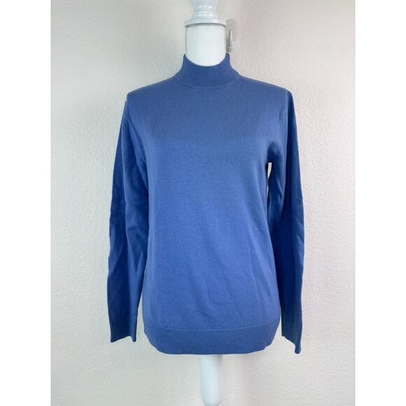 Murano women's small blue mock neck fine merino wool‎ lightweight knit sweater - Picture 1 of 7